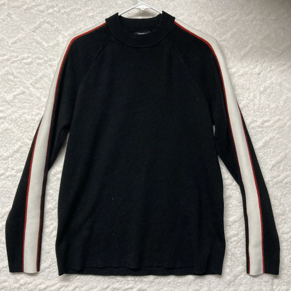 Forever 21 Sweater Mens Medium Black Pullover Mock Neck Long Sleeve Used Casual
